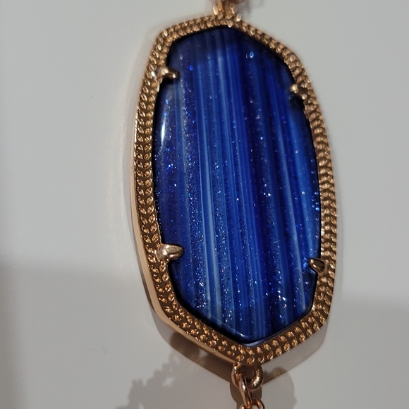 New Kendra Scott Necklace & Hoop Earring Set in Rose Gold Navy Dusted Glass Blue - Picture 10 of 11